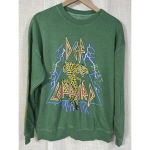Def Leppard Green Graphic Sweatshirt Rhinestone Star Sleeves Women's Size S